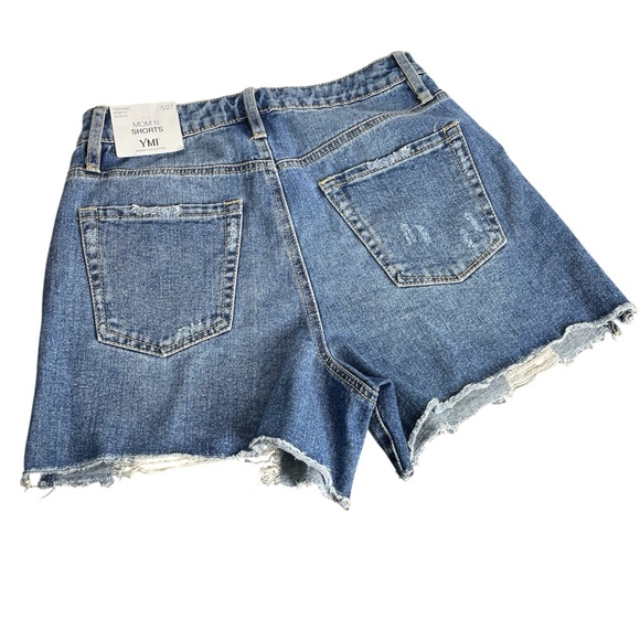 YMI Mom Fit High Rise Destress Denim Shorts Women Size 5/27 NWT - Picture 2 of 2